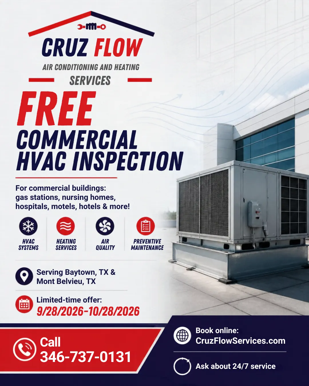 Free Commercial HVAC Inspections Now Available in Baytown and Mont Belvieu image